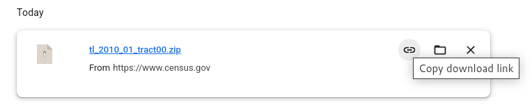 Copying a download link via the download history in Google Chrome.