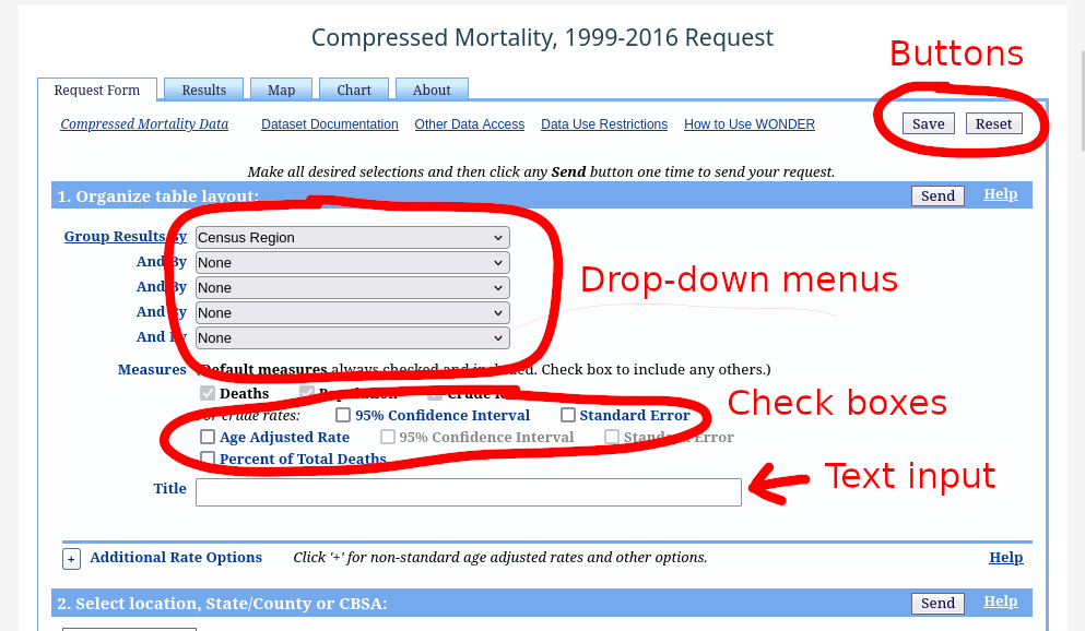 Screenshot of the CDC WONDER data portal.